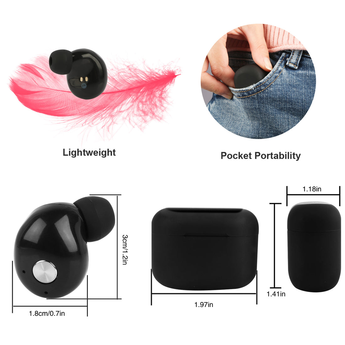 TWS True Wireless V4.2 Earbuds IPX4 In-ear Stereo Earphone Hands-free Deep Bass Earpiece With Mic Magnetic Charging Case 30Hrs Single Earbud Work Time Driving Business